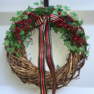 Festive Green and Red Holiday Wreath